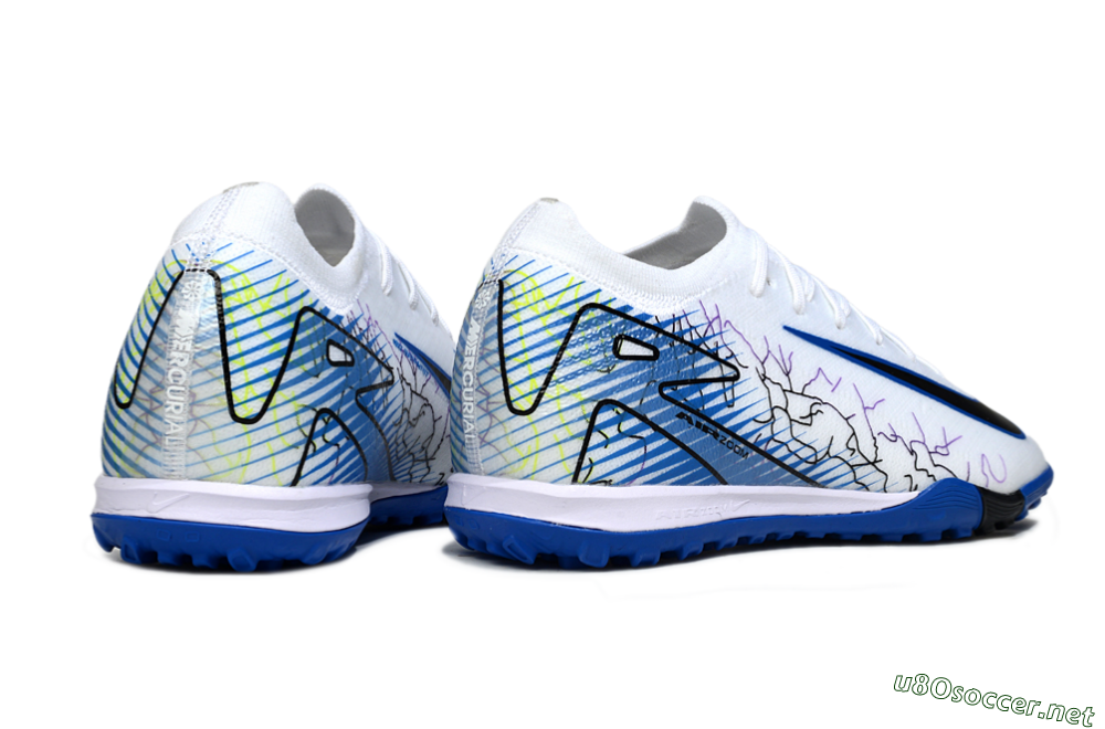 Unisex Nike Air Zoom Mercurial Vapor 16 Elite TF Football Shoes - White/Electric Blue/Black 6