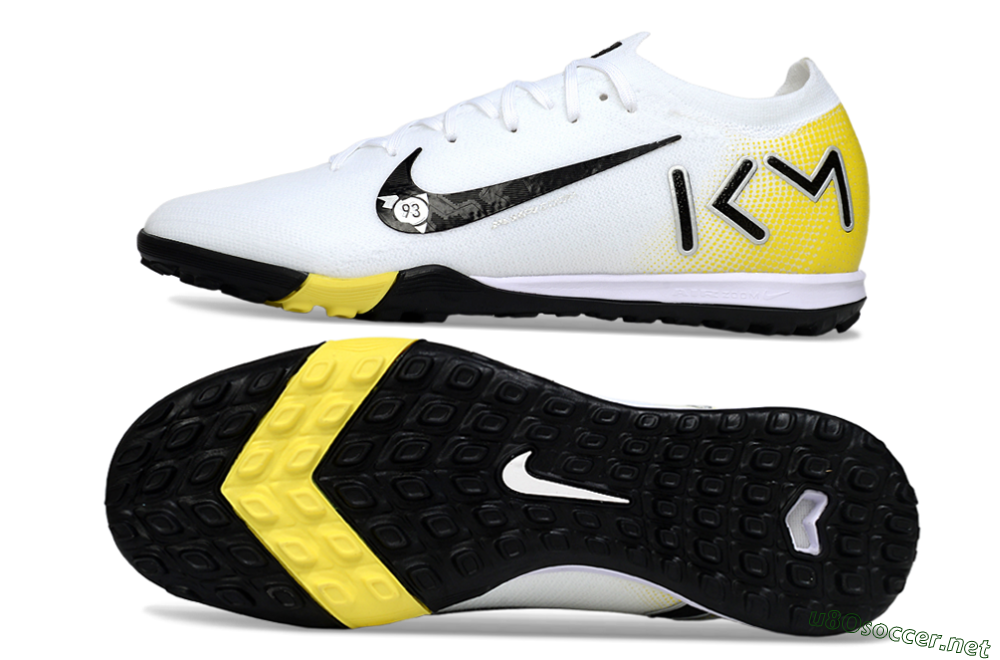 Unisex KM x Nike Air Zoom Mercurial Vapor 16 Elite TF Football Shoes - White/Lemon Yellow/Black 1