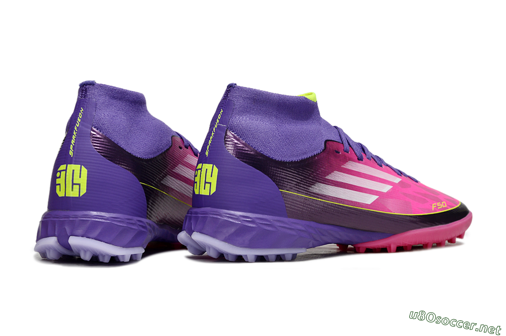 Men's Adidas F50 Pro Mid TF Football Shoes - Pink/Electric Pink/Deep Purple 6