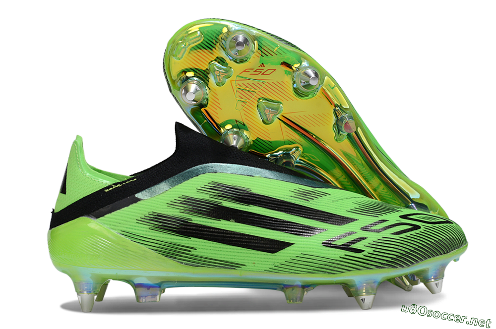 Men's Adidas F50 Elite Laceless SG Football Boots - Green/Lime Burst/Neon Glow 2