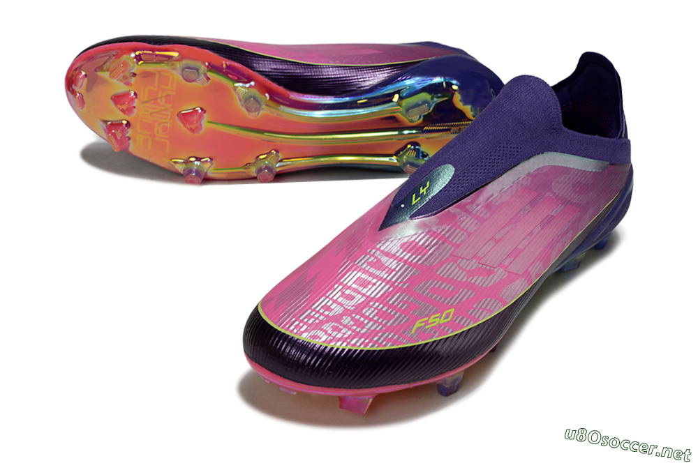 Unisex Adidas F50 Elite Laceless FG Football Boots - Purple/Electric Pink/Rainbow Gradient 3