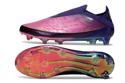 Unisex Adidas F50 Elite Laceless FG Football Boots - Purple/Electric Pink/Rainbow Gradient