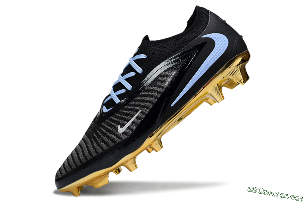 Unisex Nike Phantom 6 Low Elite FG Football Boots - Black/Light Blue/Gold 5