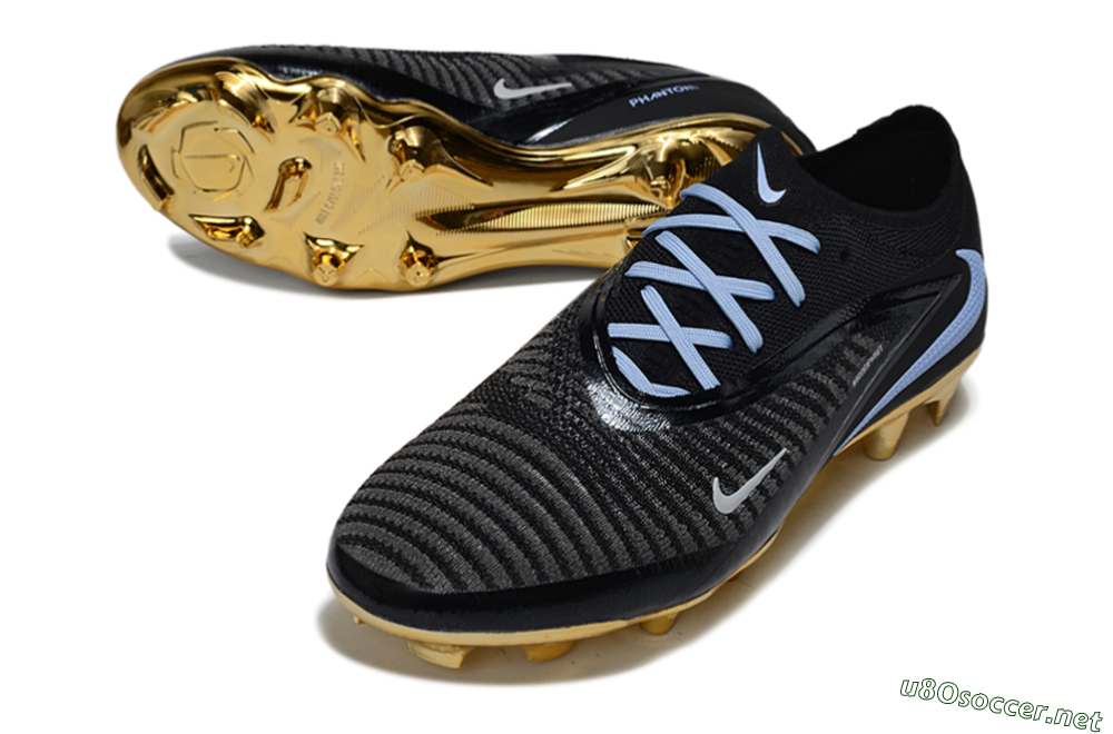 Unisex Nike Phantom 6 Low Elite FG Football Boots - Black/Light Blue/Gold 3