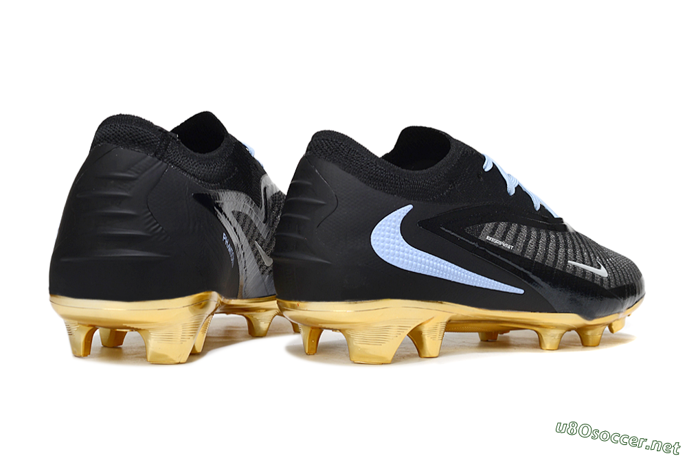 Unisex Nike Phantom 6 Low Elite FG Football Boots - Black/Light Blue/Gold 6