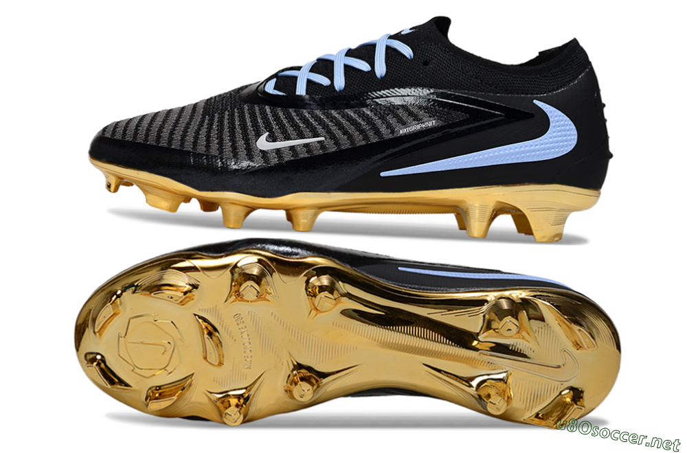 Unisex Nike Phantom 6 Low Elite FG Football Boots - Black/Light Blue/Gold 1