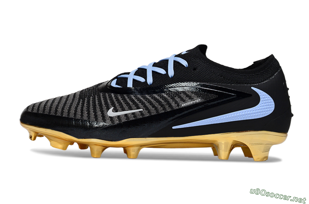 Unisex Nike Phantom 6 Low Elite FG Football Boots - Black/Light Blue/Gold 0