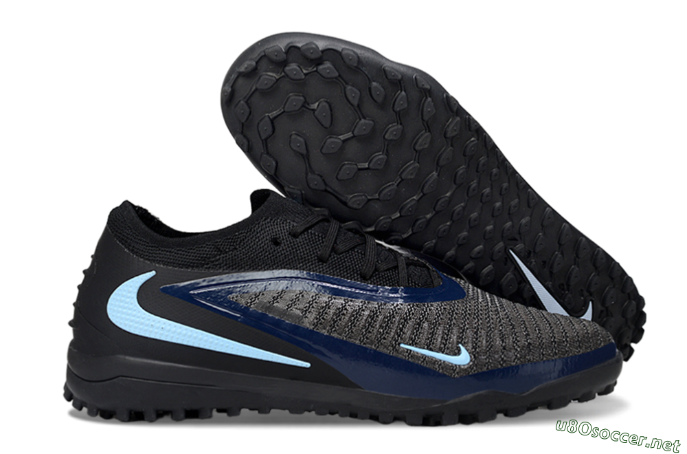 Unisex Nike Phantom 6 Low Elite TF Football Shoes - Black/Navy Blue/Light Blue 2