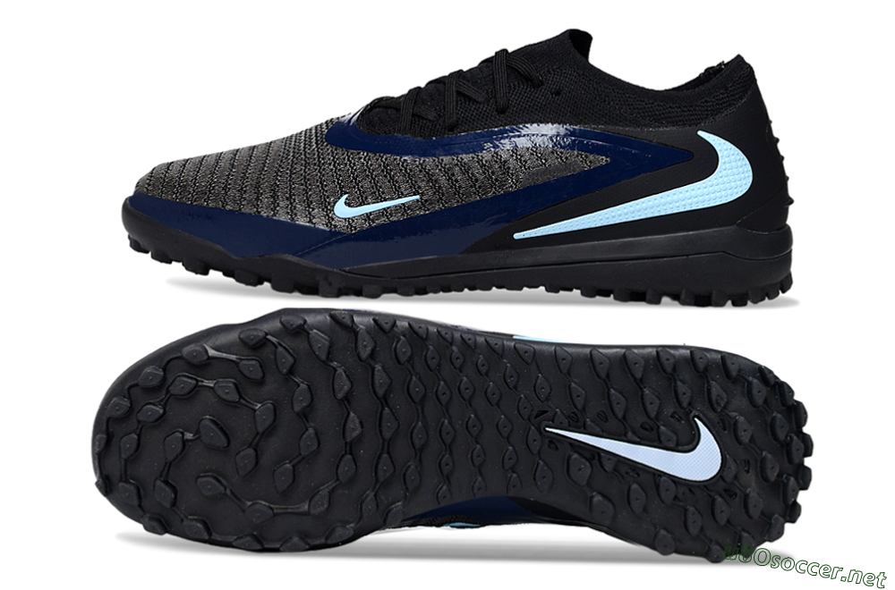 Unisex Nike Phantom 6 Low Elite TF Football Shoes - Black/Navy Blue/Light Blue 1