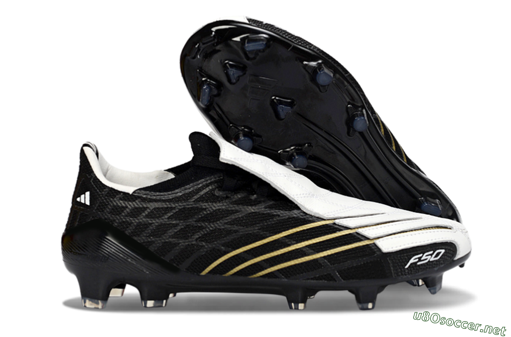 Unisex Adidas F50 Elite FG Football Boots - Black/Classic White/Gold Accent 2