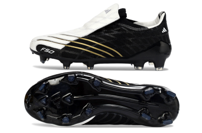 Unisex Adidas F50 Elite FG Football Boots - Black/Classic White/Gold Accent