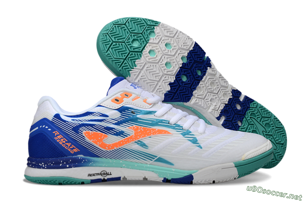 Men's Joma Top Flex IC Football Shoes - White/Aqua Blue/Coral Orange 2