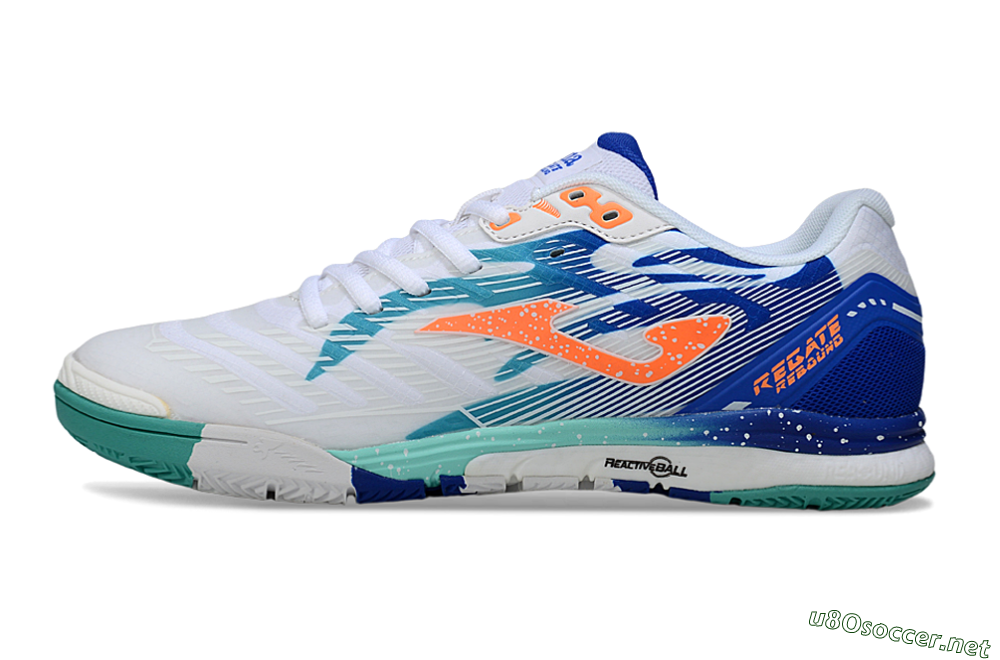 Men's Joma Top Flex IC Football Shoes - White/Aqua Blue/Coral Orange 0