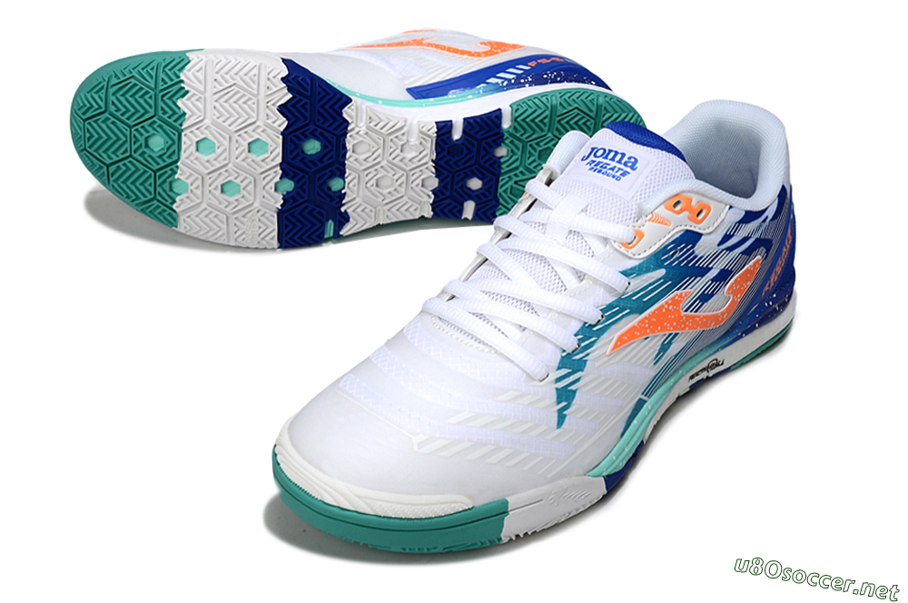 Men's Joma Top Flex IC Football Shoes - White/Aqua Blue/Coral Orange 3