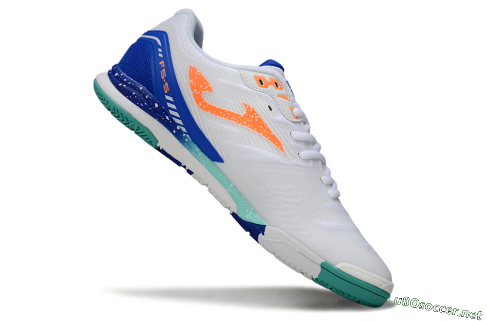 Men's Joma Top Flex IC Football Shoes - White/Aqua Blue/Coral Orange 4