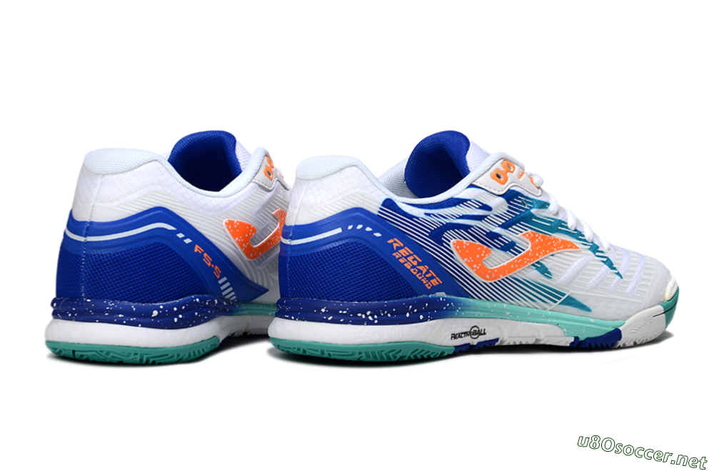 Men's Joma Top Flex IC Football Shoes - White/Aqua Blue/Coral Orange 6