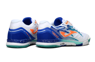 Men's Joma Top Flex IC Football Shoes - White/Aqua Blue/Coral Orange