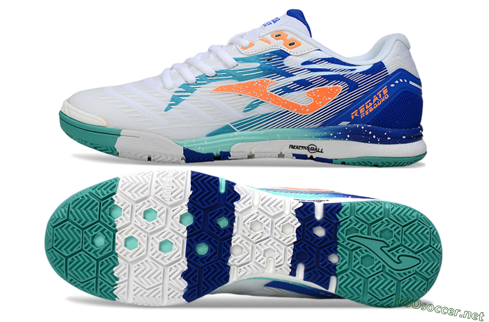 Men's Joma Top Flex IC Football Shoes - White/Aqua Blue/Coral Orange 1