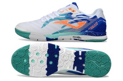 Men's Joma Top Flex IC Football Shoes - White/Aqua Blue/Coral Orange