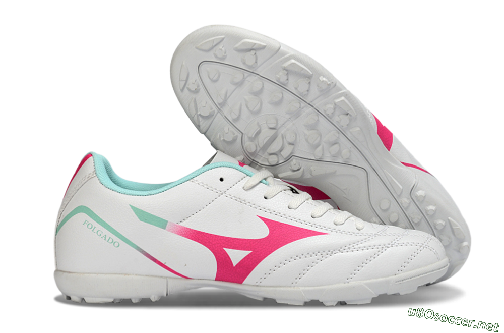 Men's Mizuno Morelia Neo 4 TF Football Shoes - White/Soft Pink/Turquoise 2