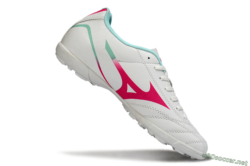 Men's Mizuno Morelia Neo 4 TF Football Shoes - White/Soft Pink/Turquoise 4