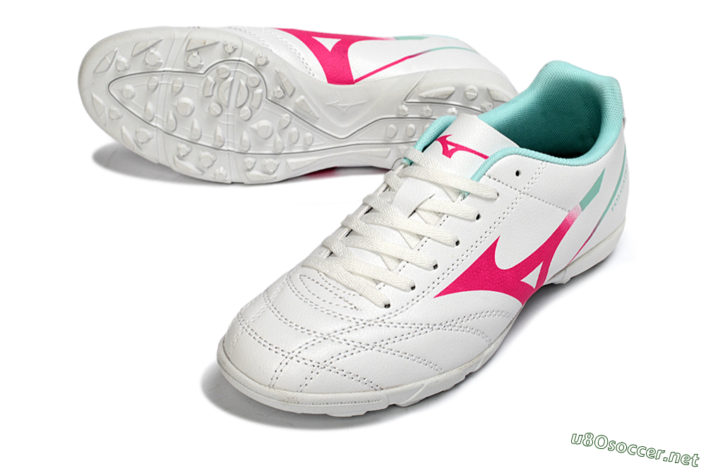 Men's Mizuno Morelia Neo 4 TF Football Shoes - White/Soft Pink/Turquoise 3