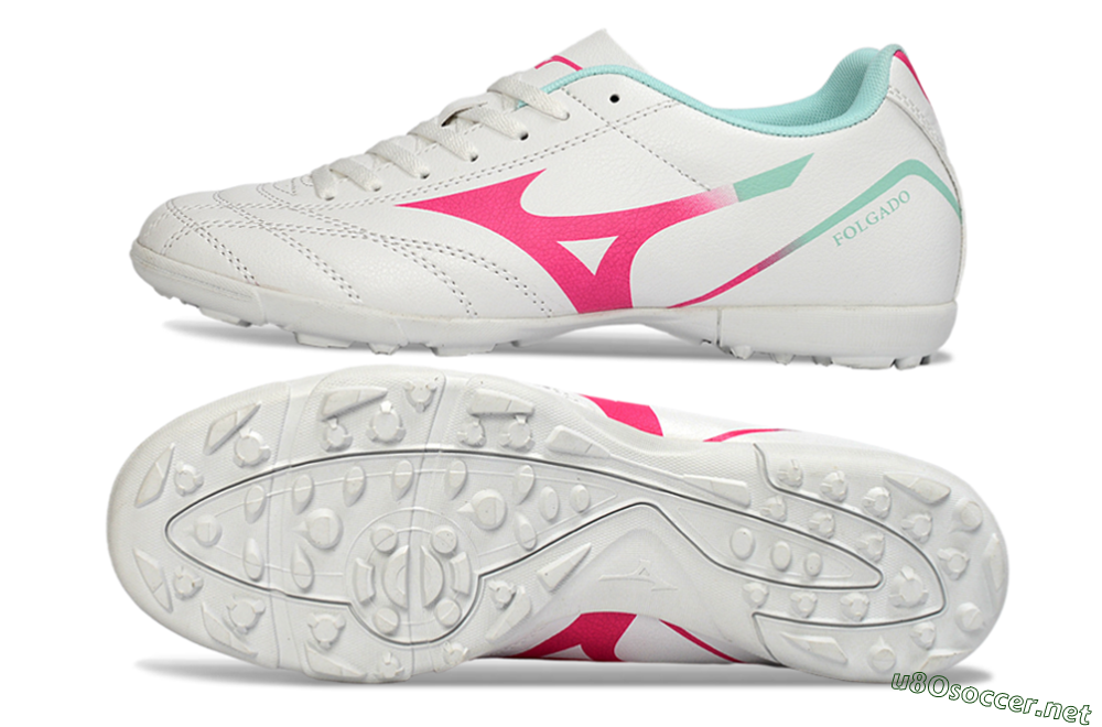 Men's Mizuno Morelia Neo 4 TF Football Shoes - White/Soft Pink/Turquoise 1