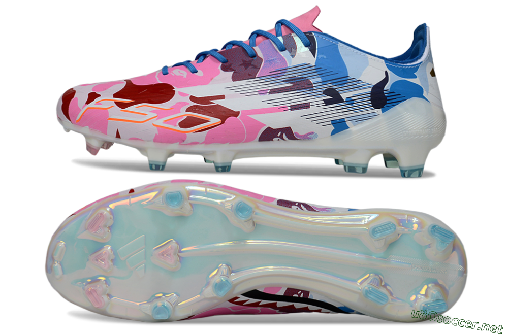 Unisex Adidas F50 Elite FG Football Boots - White/Bubblegum Pink/Denim Blue 1