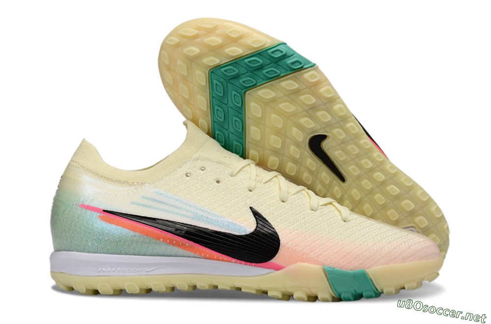 Unisex Nike Air Zoom Mercurial Vapor 16 Elite TF Football Shoes - Yellow/Soft Peach/Seafoam Green 2