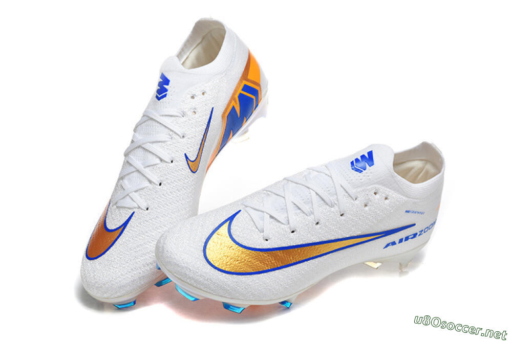 Men's Nike Air Zoom Mercurial Vapor 16 Elite FG Football Boots - White/Electric Blue/Metallic Orange 6