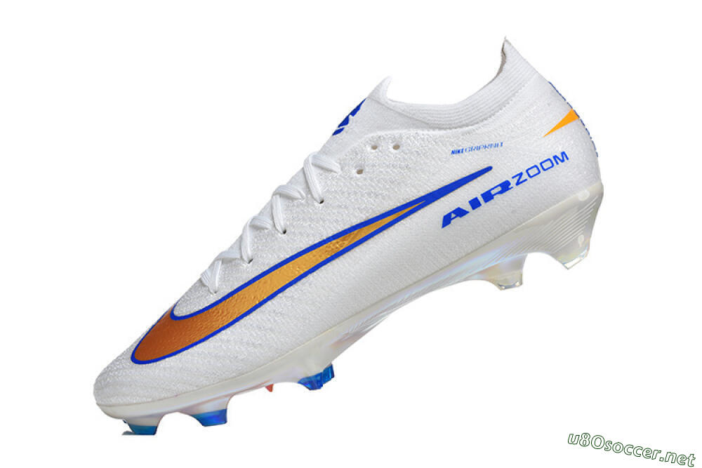 Men's Nike Air Zoom Mercurial Vapor 16 Elite FG Football Boots - White/Electric Blue/Metallic Orange 8
