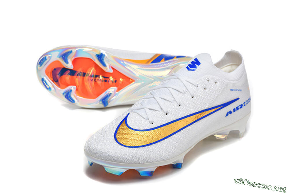 Men's Nike Air Zoom Mercurial Vapor 16 Elite FG Football Boots - White/Electric Blue/Metallic Orange 3