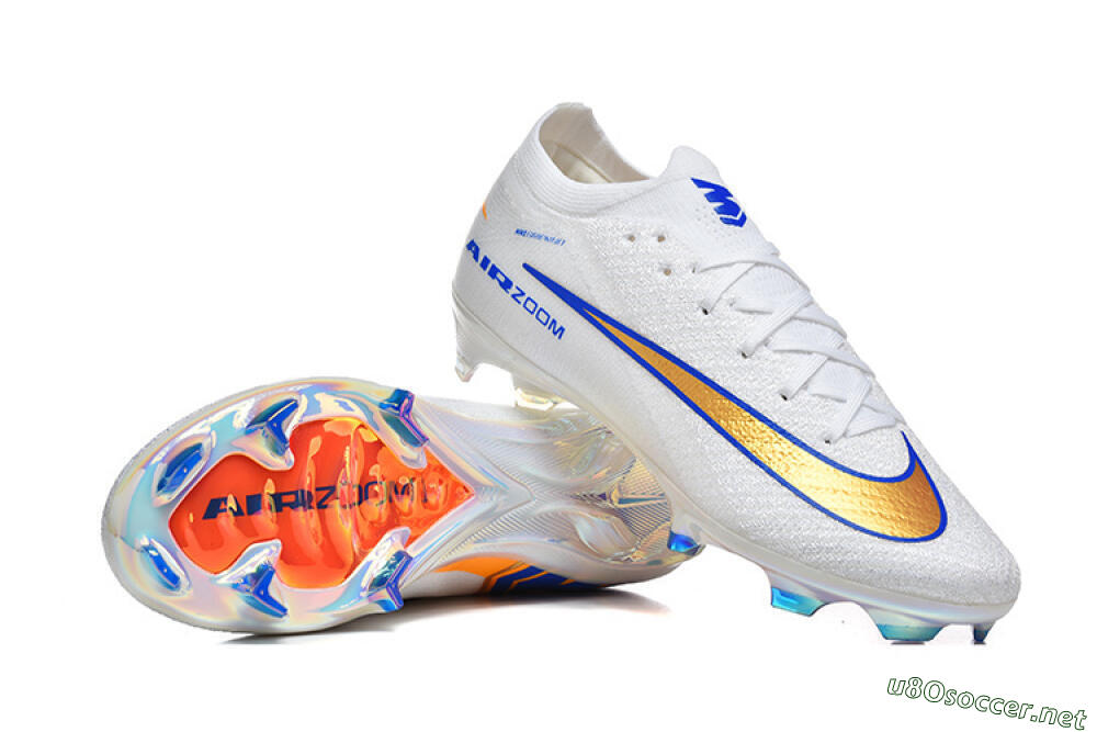 Men's Nike Air Zoom Mercurial Vapor 16 Elite FG Football Boots - White/Electric Blue/Metallic Orange 4
