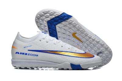 Men's Nike Air Zoom Mercurial Vapor 16 Elite TF Football Shoes - White/Electric Blue/Metallic Gold