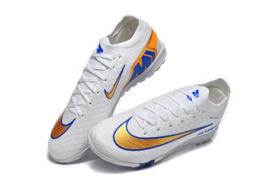 Men's Nike Air Zoom Mercurial Vapor 16 Elite TF Football Shoes - White/Electric Blue/Metallic Gold