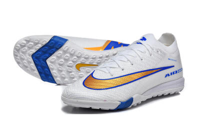 Men's Nike Air Zoom Mercurial Vapor 16 Elite TF Football Shoes - White/Electric Blue/Metallic Gold