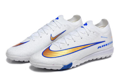 Men's Nike Air Zoom Mercurial Vapor 16 Elite TF Football Shoes - White/Electric Blue/Metallic Gold