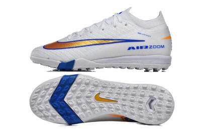 Men's Nike Air Zoom Mercurial Vapor 16 Elite TF Football Shoes - White/Electric Blue/Metallic Gold