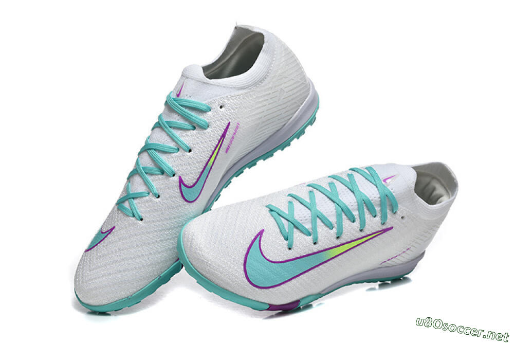 Men's Nike Air Zoom Mercurial Vapor 16 Elite TF Football Shoes - White/Aqua Wave/Sleek Purple 6