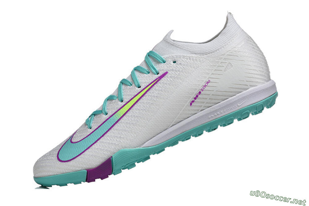 Men's Nike Air Zoom Mercurial Vapor 16 Elite TF Football Shoes - White/Aqua Wave/Sleek Purple 8
