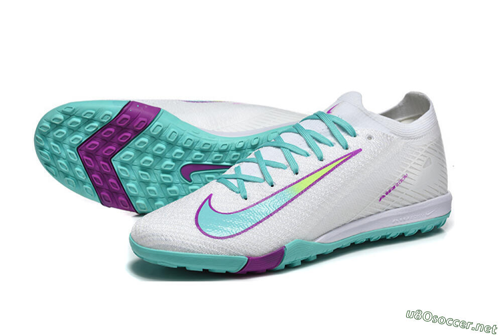 Men's Nike Air Zoom Mercurial Vapor 16 Elite TF Football Shoes - White/Aqua Wave/Sleek Purple 3