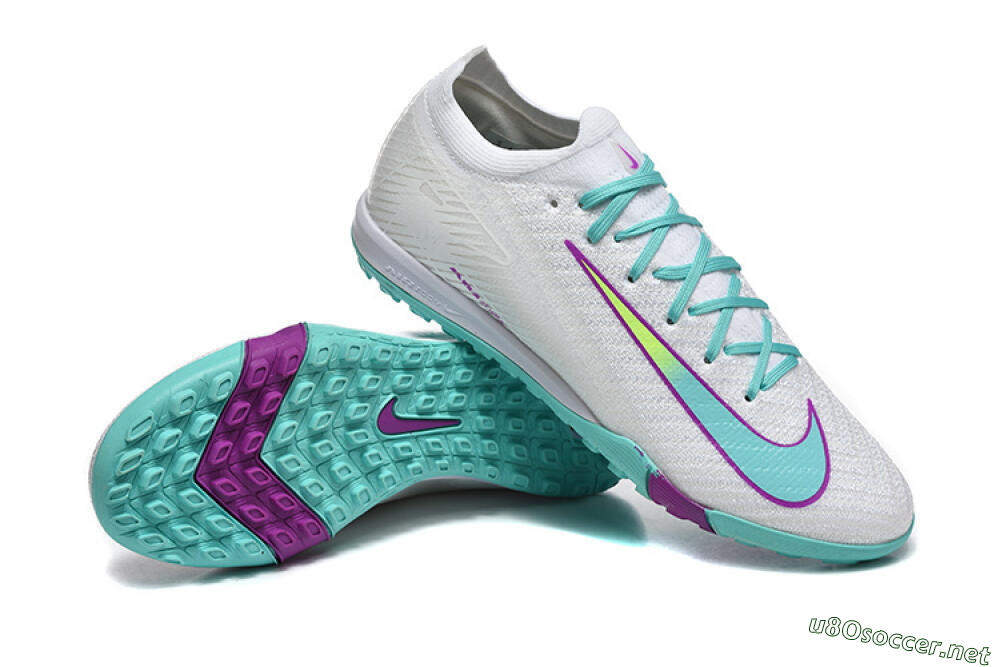 Men's Nike Air Zoom Mercurial Vapor 16 Elite TF Football Shoes - White/Aqua Wave/Sleek Purple 4