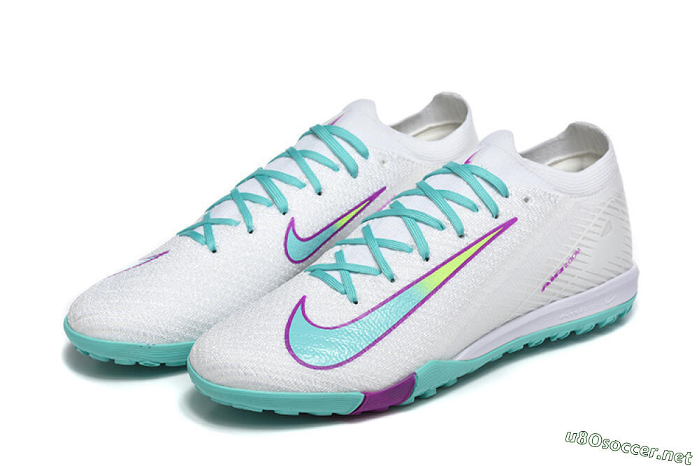 Men's Nike Air Zoom Mercurial Vapor 16 Elite TF Football Shoes - White/Aqua Wave/Sleek Purple 5