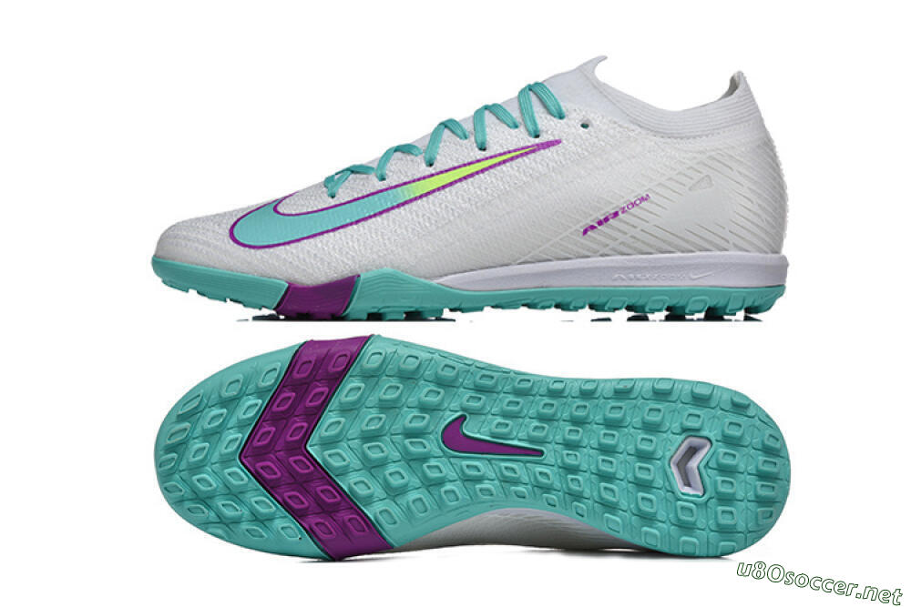 Men's Nike Air Zoom Mercurial Vapor 16 Elite TF Football Shoes - White/Aqua Wave/Sleek Purple 1