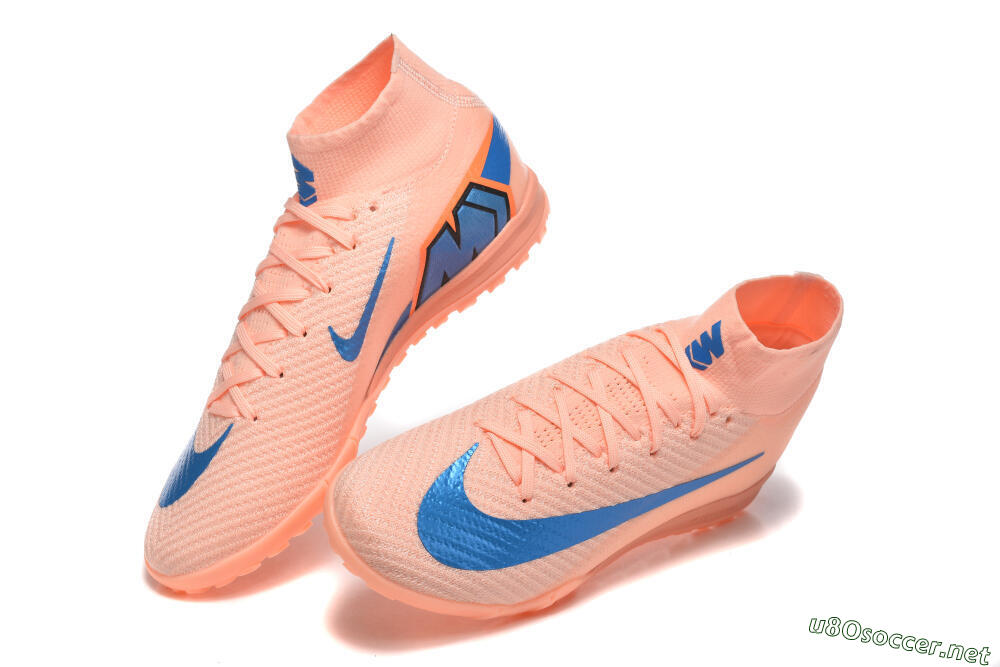 Men's Nike Air Zoom Mercurial Superfly 10 Elite TF Football Shoes - Peach/Sky Blue/Coral Pink 6