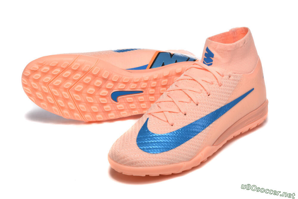 Men's Nike Air Zoom Mercurial Superfly 10 Elite TF Football Shoes - Peach/Sky Blue/Coral Pink 3