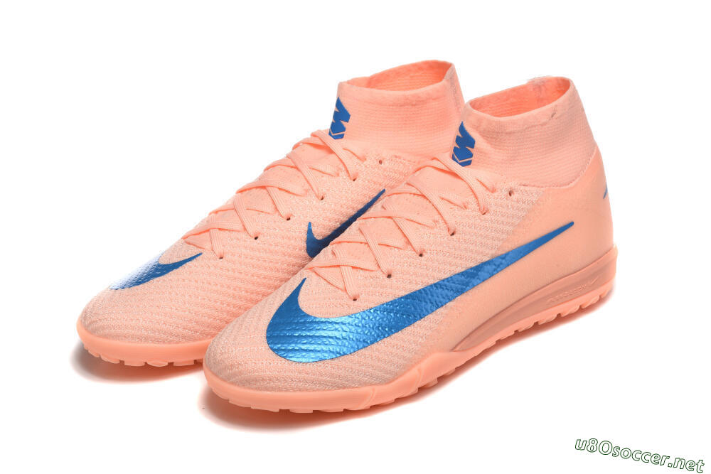 Men's Nike Air Zoom Mercurial Superfly 10 Elite TF Football Shoes - Peach/Sky Blue/Coral Pink 5