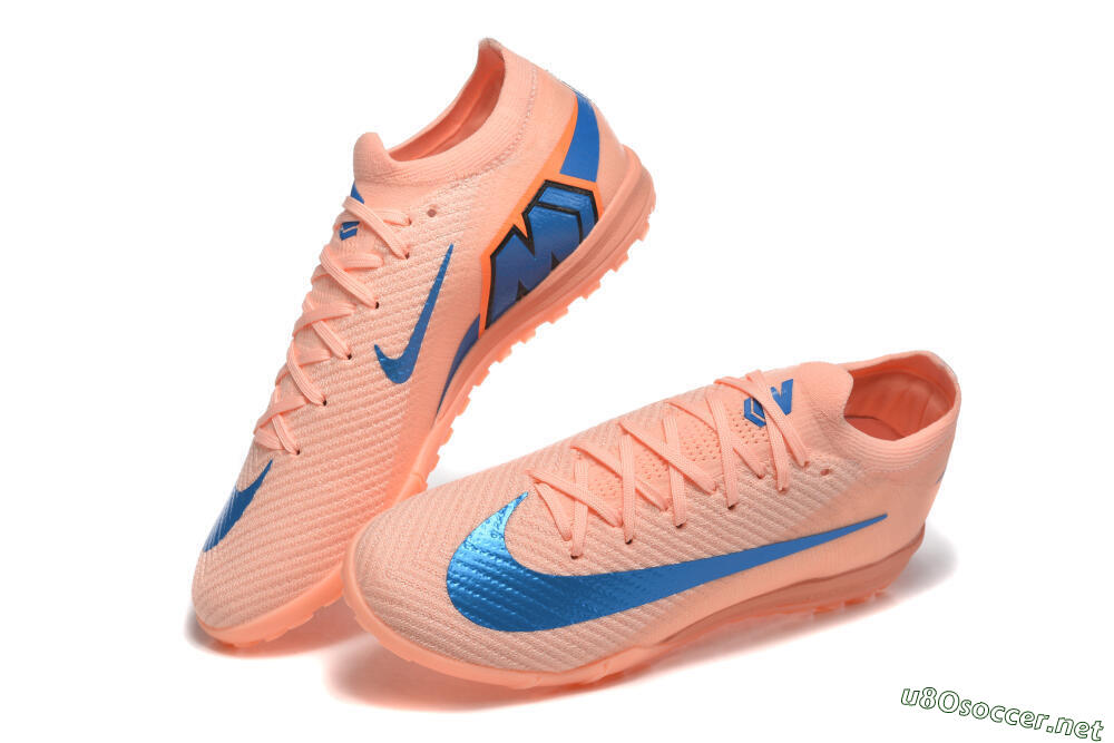 Men's Nike Air Zoom Mercurial Vapor 16 Elite TF Football Shoes - Peach/Azure Blue/Pearl Pink 6