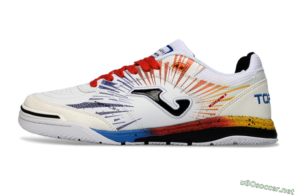 Men's Joma Top Flex IC Football Shoes - White/Fiery Red/Sapphire Blue 0