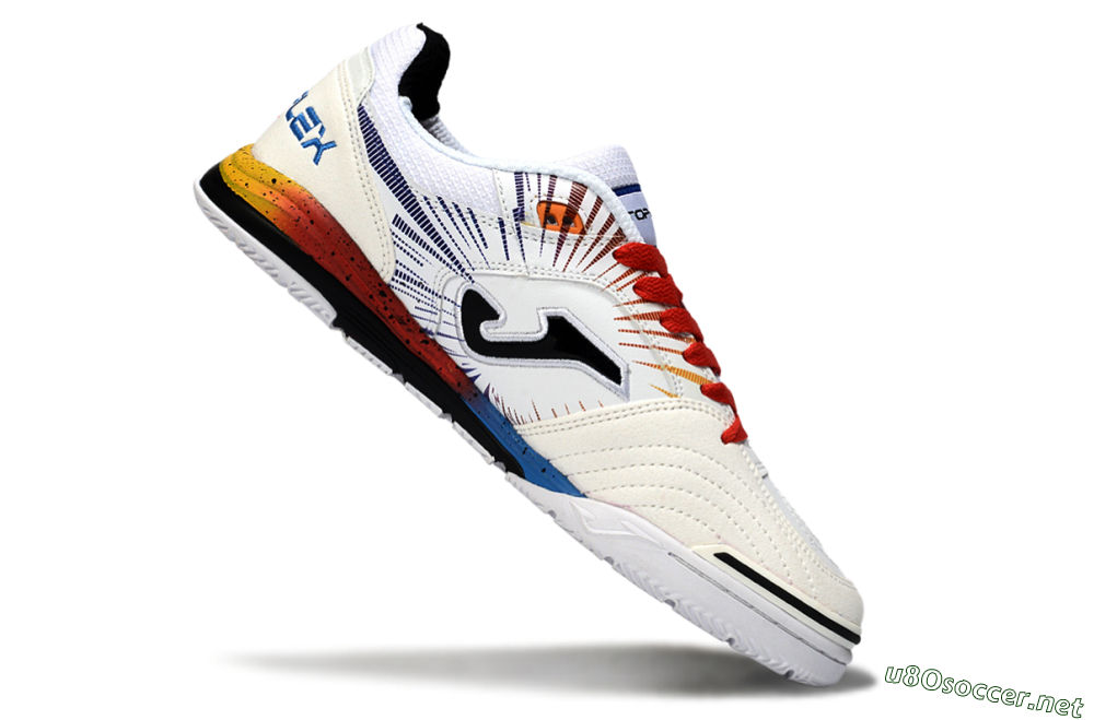 Men's Joma Top Flex IC Football Shoes - White/Fiery Red/Sapphire Blue 4